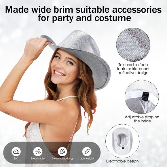 5712 4 Pcs Silver Space Holographic Cowboy Hat For Womens Glitter Western main image 5